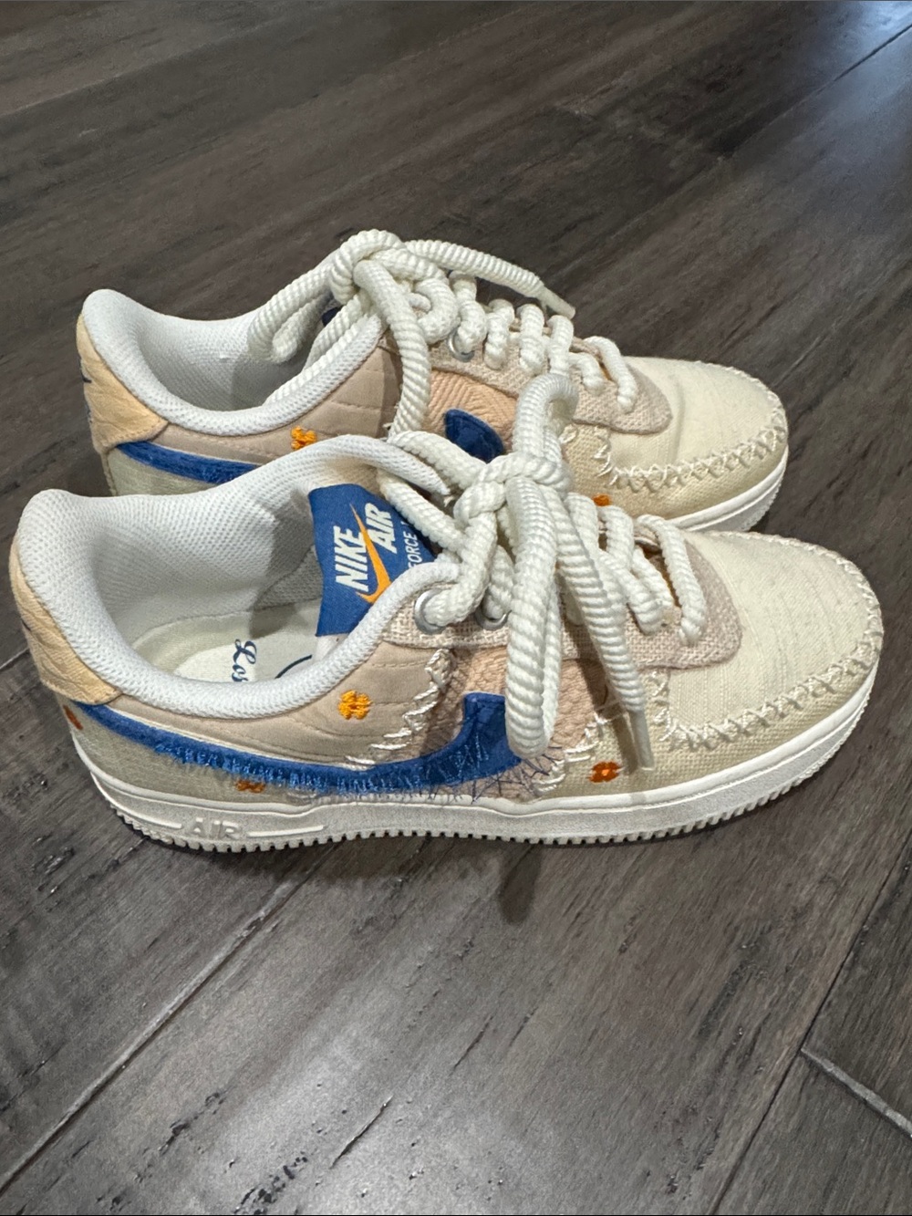 Nike Beige and Blue Low-Top Sneakers